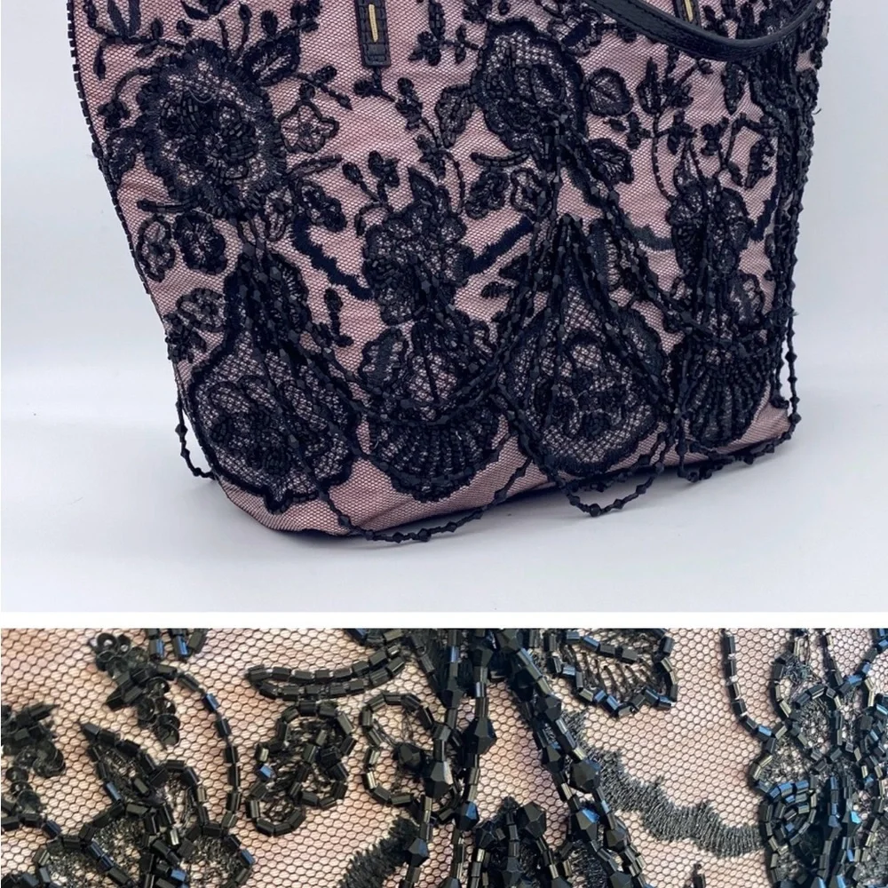 Authentic vintage Valentino Garavani Beaded Black Lace Overlay Tote - Picture 12 of 13